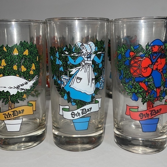 Vintage Set 12 Days of Christmas Glasses by Indiana Glass - Full‎ Set 12oz - Picture 4 of 5